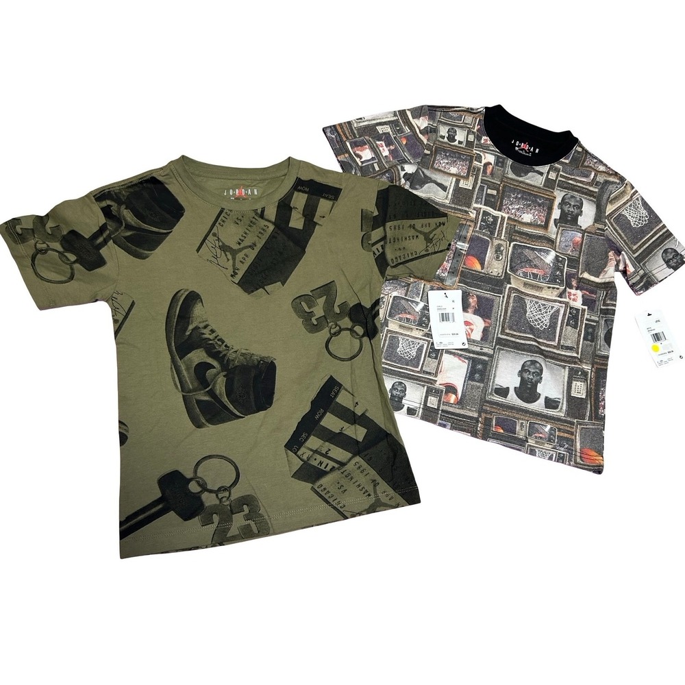 Jordan Graphic Print 2Pk Crew Neck T-Shirt Olive Multi Sz M NWT